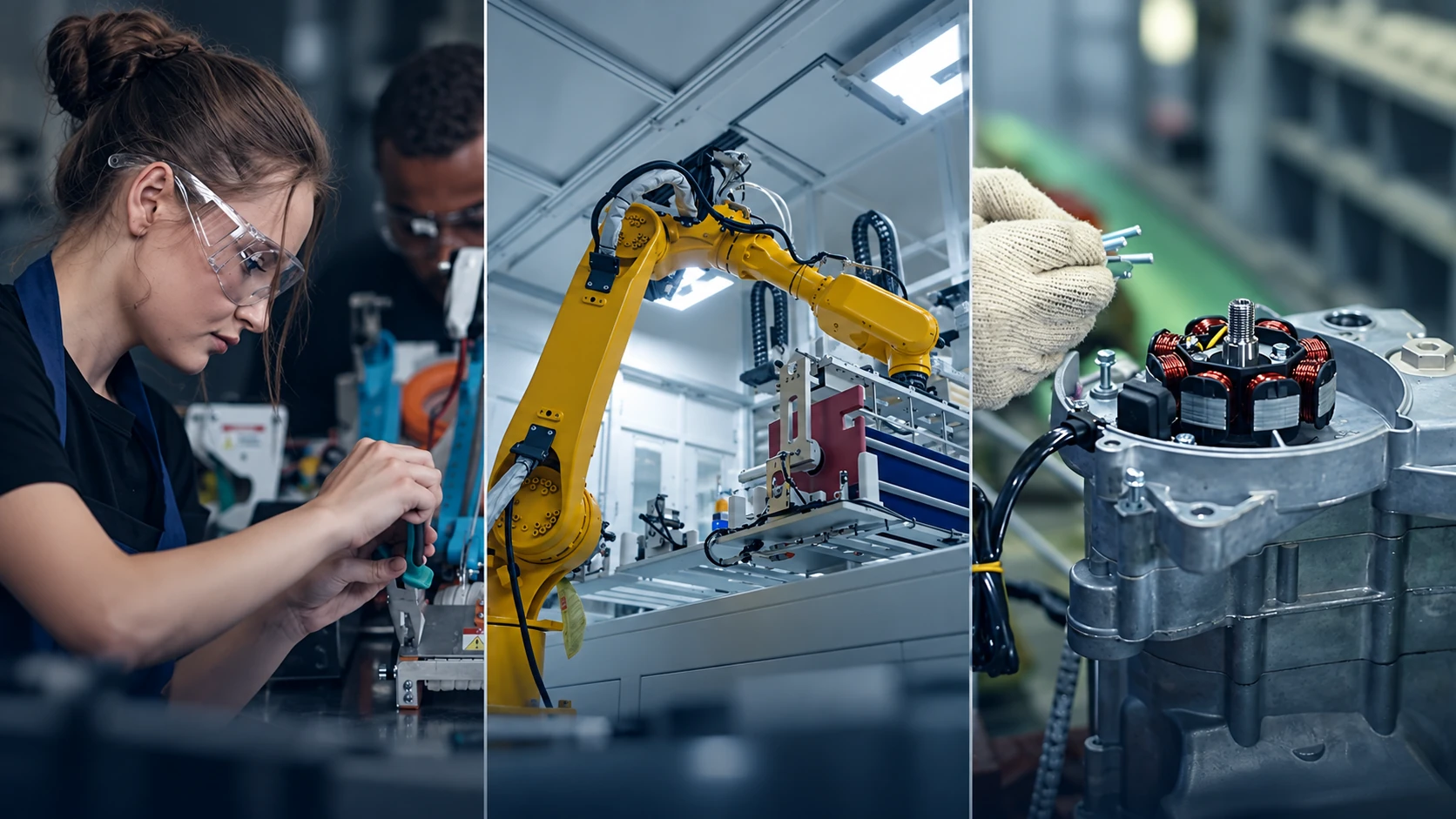 Collage of electronics engineering and automated manufacturing work used in the engineering hero section.